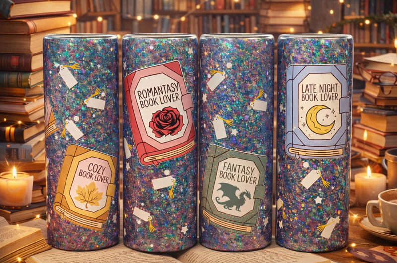 Bookish Glitter Tumbler – For Every Kind of Reader ✨