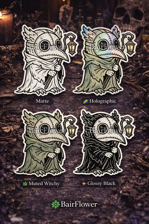 Plague Doctor Sticker – Matte, Holographic, Glossy & Muted Witchy | Dark Witchy Aesthetic Vinyl Sticker