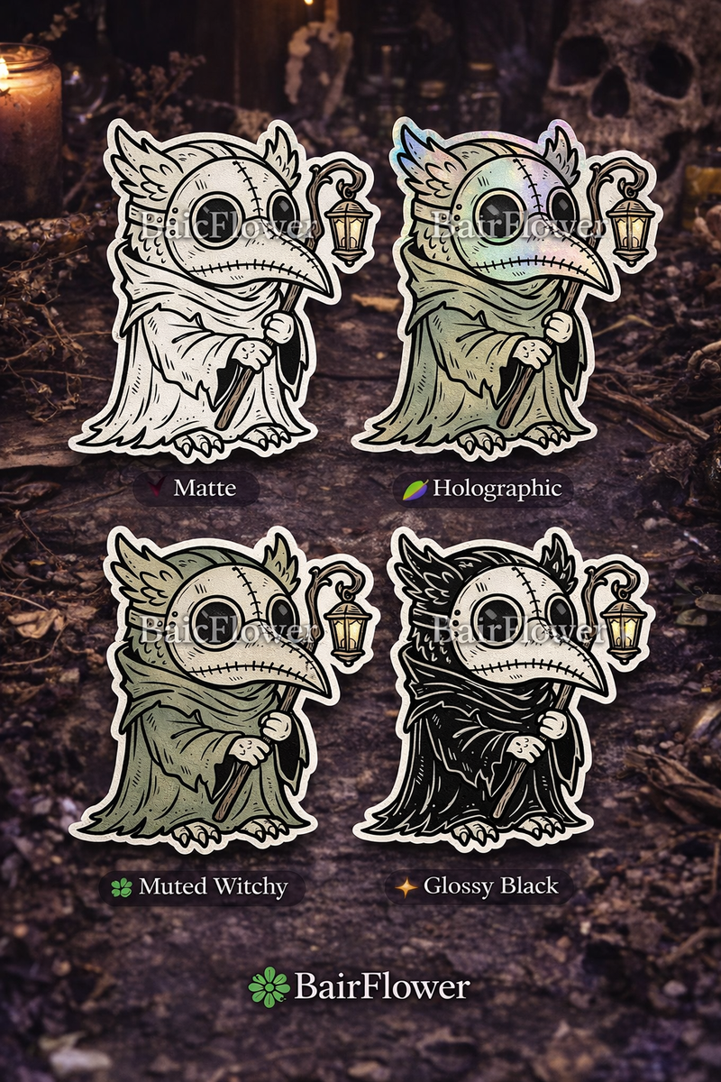Plague Doctor Sticker – Matte, Holographic, Glossy & Muted Witchy | Dark Witchy Aesthetic Vinyl Sticker