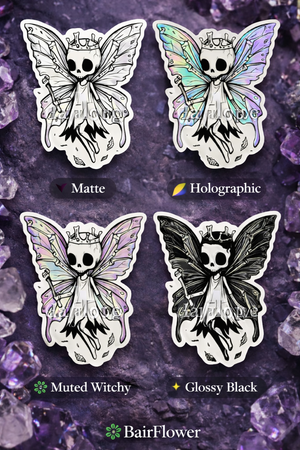 Skeleton Fairy Sticker – Matte, Holographic, Glossy & Muted Witchy | Witchy Aesthetic Vinyl Sticker