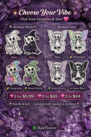 Skeleton Fairy Sticker – Matte, Holographic, Glossy & Muted Witchy | Witchy Aesthetic Vinyl Sticker