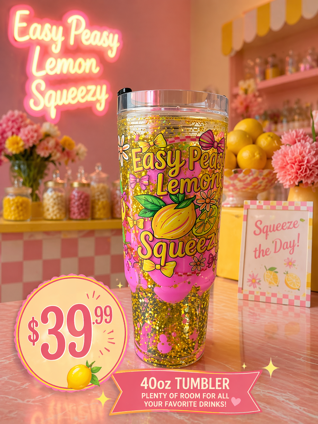 🍋 Easy Peasy Lemon Squeezy Snowglobe Tumbler 🍋