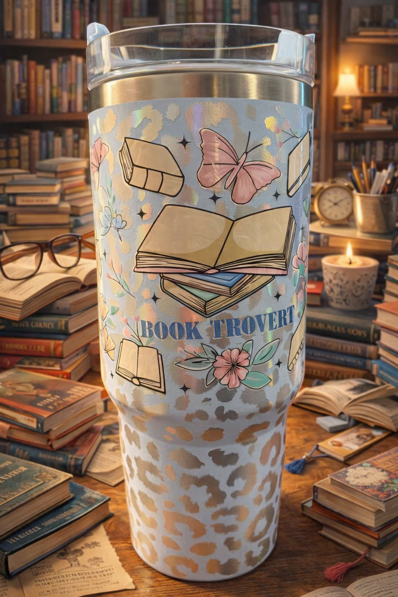 Book-Trovert Tumbler – Cozy Book Lover 40oz Cup 📚✨